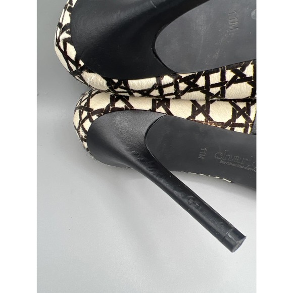 CharlesCharles David calf hair black/off white geometric print heels/pumps  sz11 - Picture 9 of 10